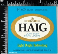 Haig Light Beer Label