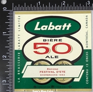 Labatt 50 Biere Ale Festival D'Ete 1963 Label 