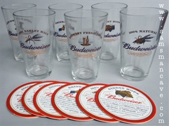 Budweiser Ingredients Glass Set with Coasters