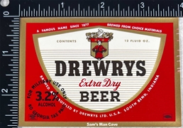 Drewrys Extra Dry Beer Label FOR MILITARY USE