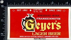 Geyer's Frankenmuth Lager Beer Label