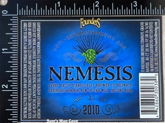 Founders Nemesis 2010 Beer Label