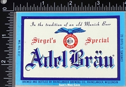 Adel Brau Siegel's Special Beer Label