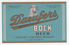 Daeufers Bock 32 oz IRTP Beer Label