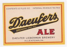 Daeufers Ale 12 oz IRTP Beer Label