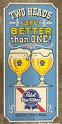 Pabst Blue Ribbon Two Heads Wood Sign