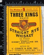 Three Kings Straight Rye Whiskey Label
