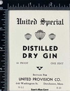 United Special Distilled Dry Gin Label