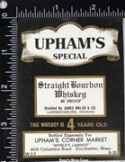 Upham's Special Straight Bourbon Whiskey Label