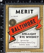 Baltimore Merit Straight Rye Whiskey Label