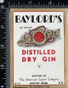 Baylord's Distilled Dry Gin Label