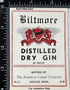 Biltmore Distilled Dry Gin Label