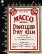 Macco Distilled Dry Gin Label