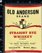 Old Anderson Straight Rye Whiskey Label