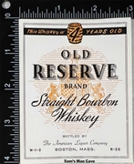 Old Reserve Straight Bourbon Whiskey Label