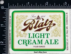 Blatz Light Cream Ale Label