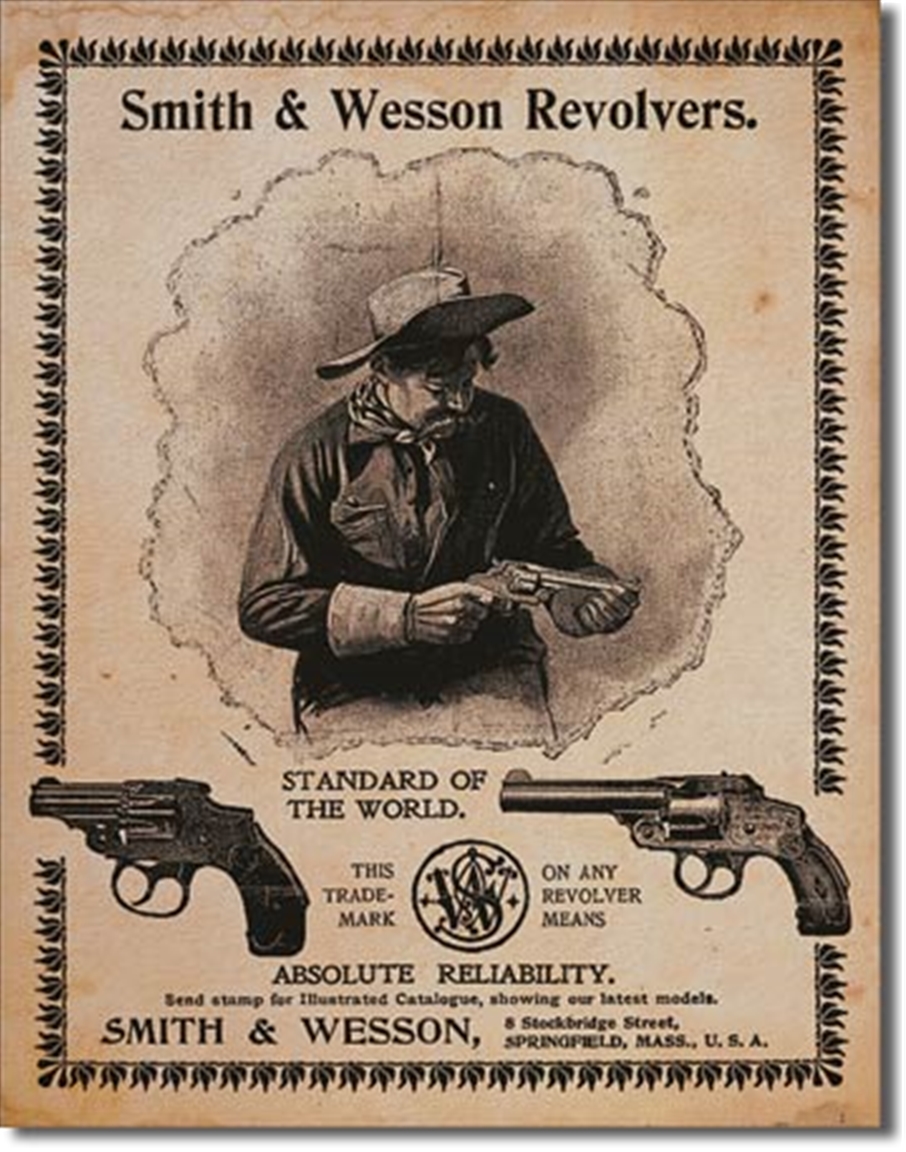 Smith & Wesson Standard of the World Tin Sign