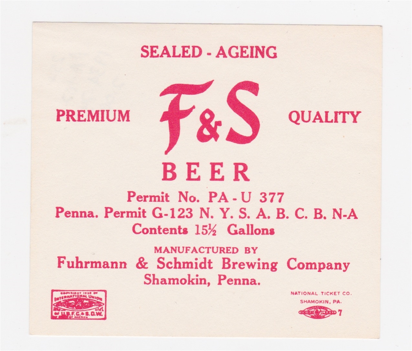 F&S Keg Beer U-Permit Label