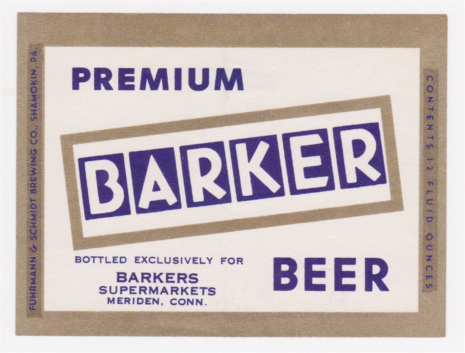 Barker Premium Beer Label