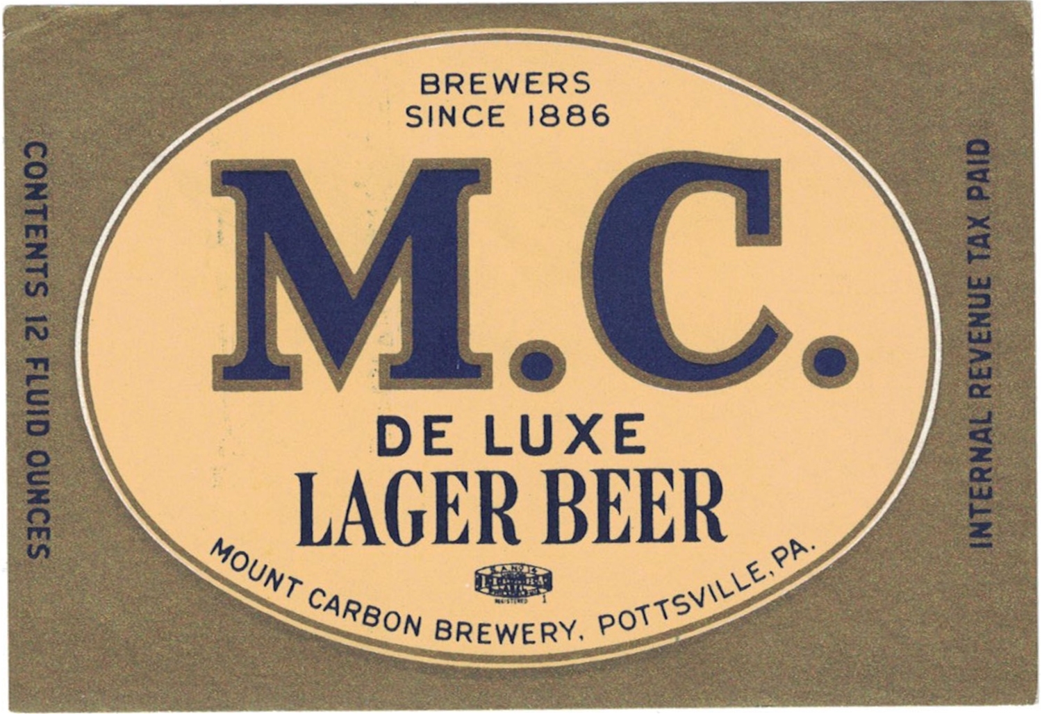 M.C. De Luxe Lager Beer IRTP Label