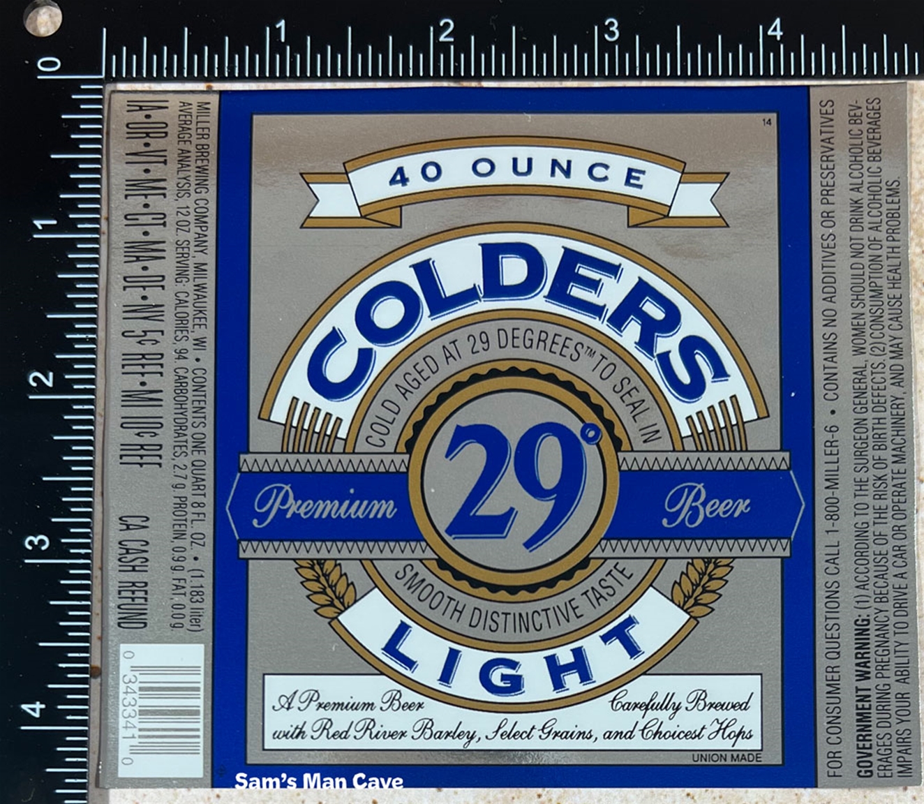 Colders 29° Light Beer Label