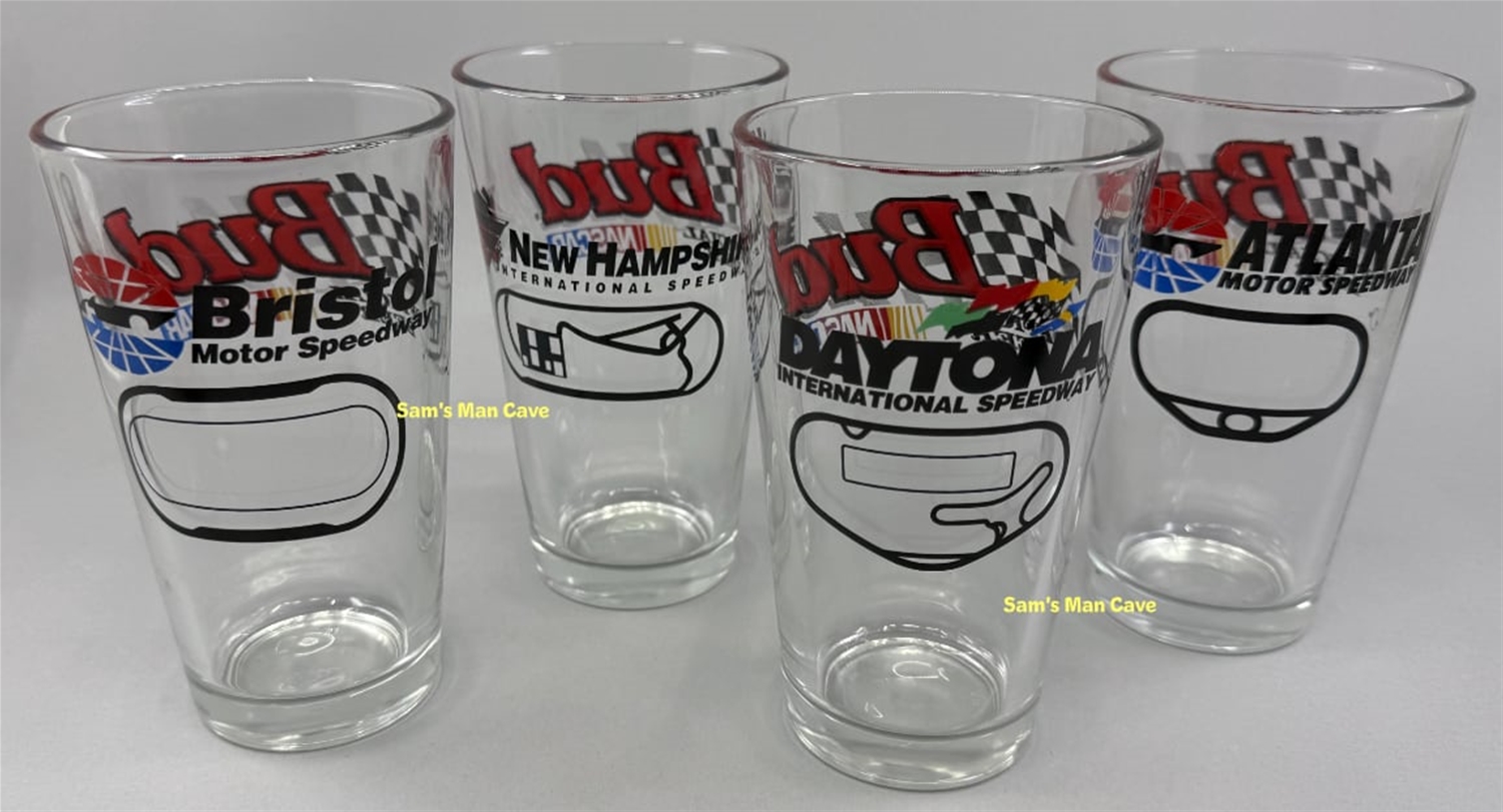 Bud Racing NASCAR Racetrack Pint Glass Set of Four