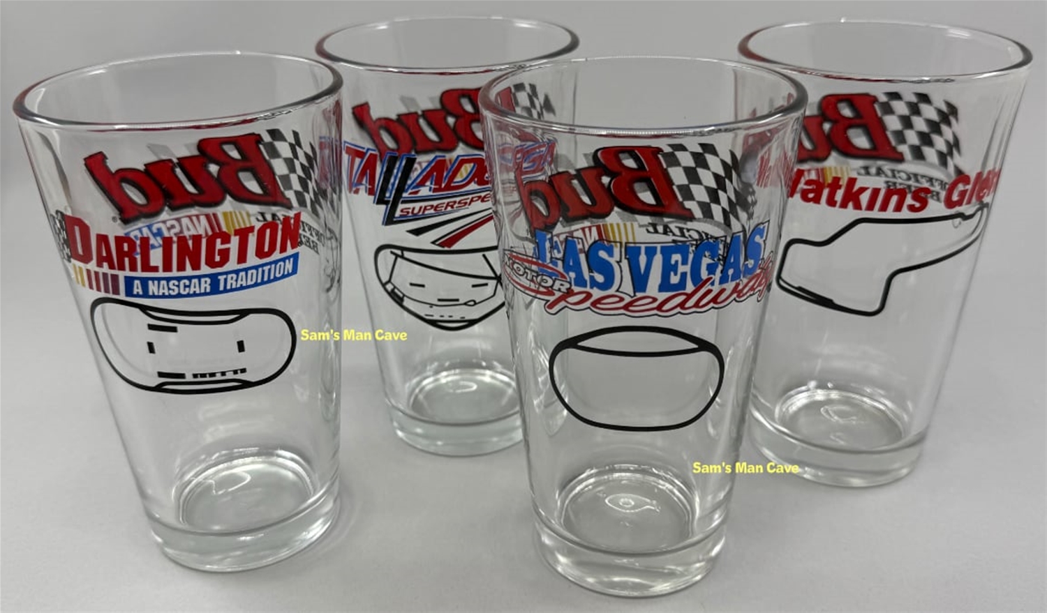 Bud Racing NASCAR Racetrack Pint Glass Set of Four