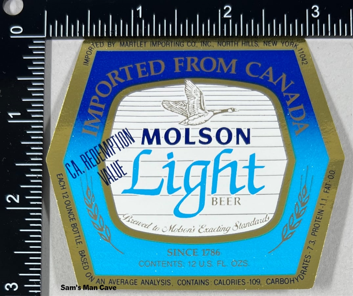 Molson Light Beer Label IMPORTED FROM CANADA