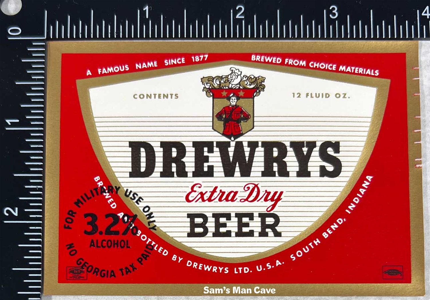 Drewrys Extra Dry Beer Label FOR MILITARY USE