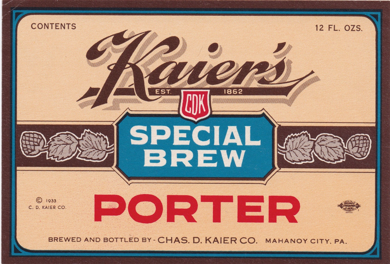 Kaier's Special Brew Porter Label