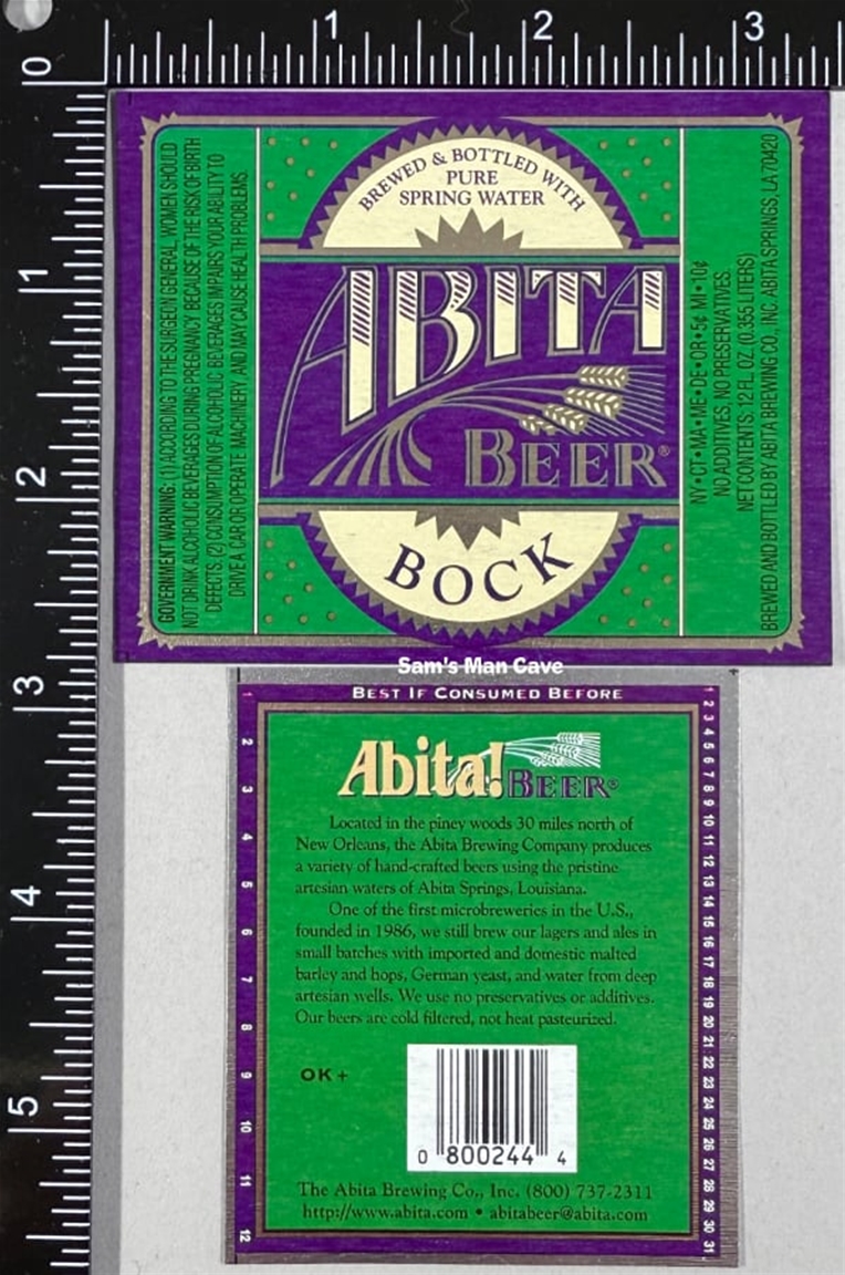 Abita Bock Beer Label with back label