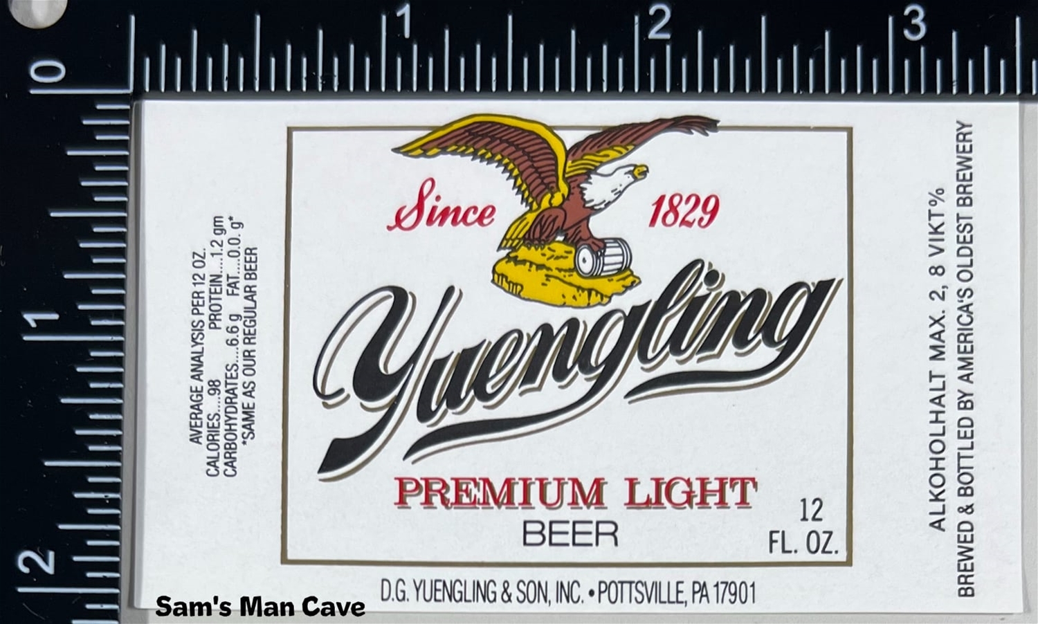 Yuengling Premium Light Beer Label