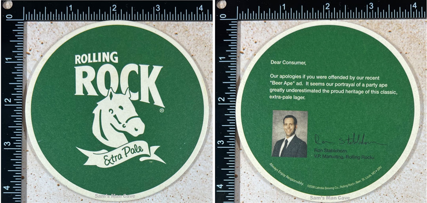 Rolling Rock Beer Ape Ad Beer Coaster