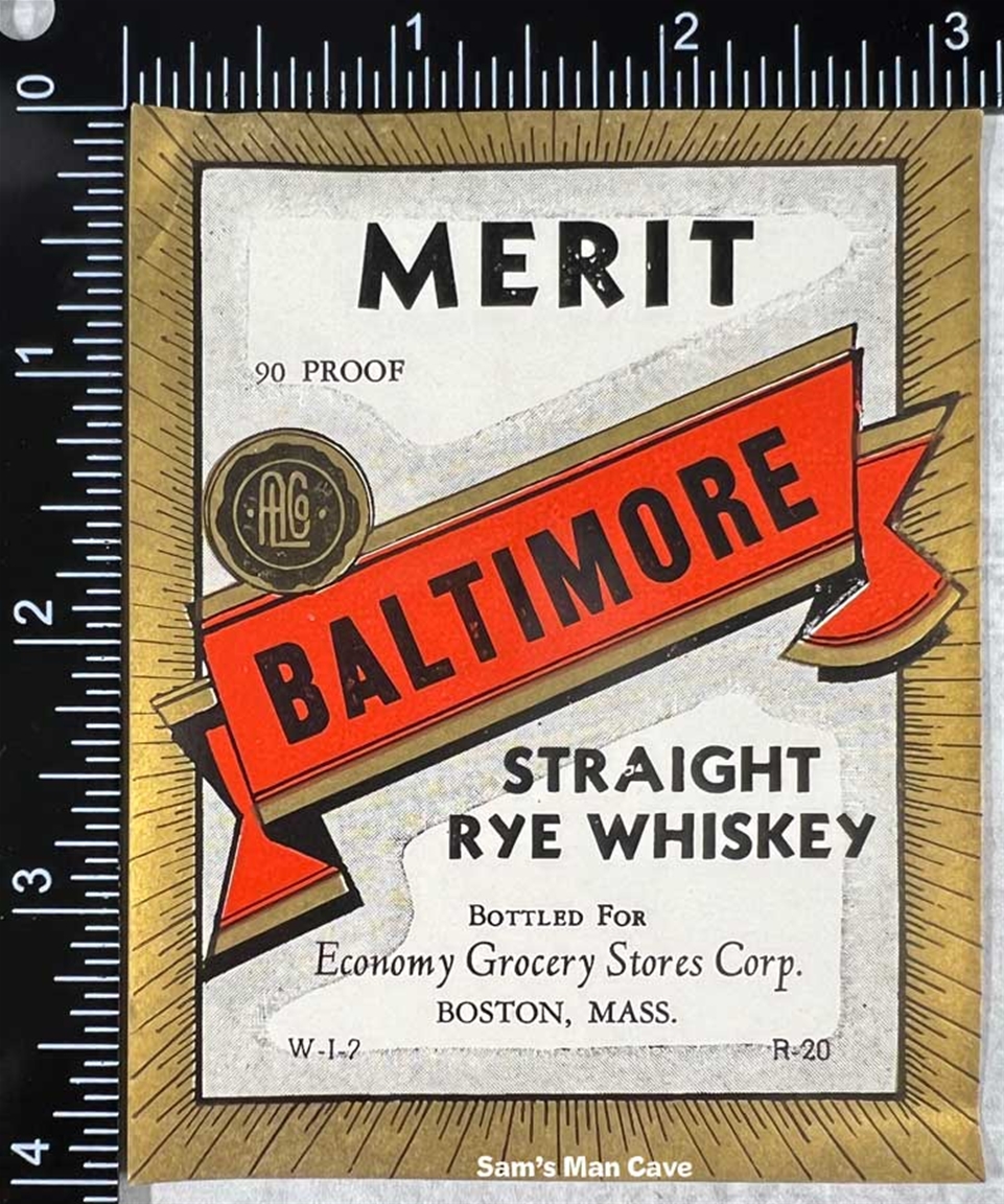 Baltimore Merit Straight Rye Whiskey Label