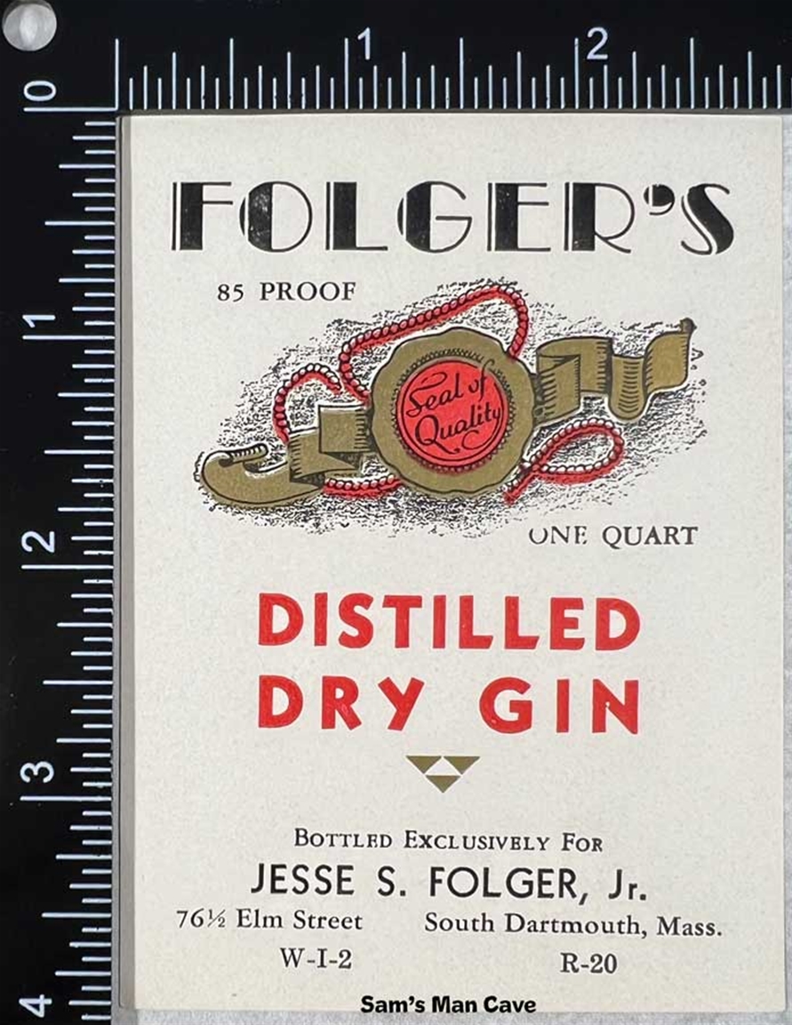 Folger's Distilled Dry Gin Label