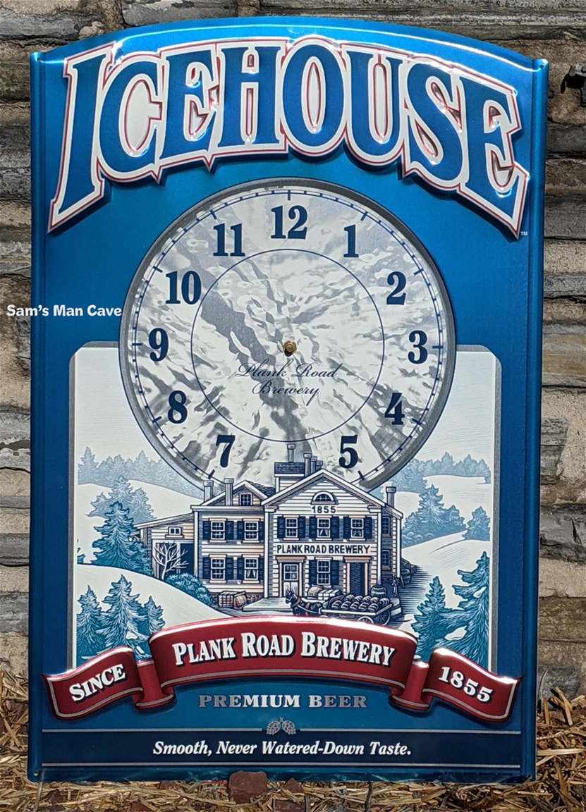 Icehouse Beer Plank Road Brewery Tin Battery Clock